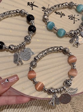 猫眼手链~新中式复古串珠流苏手串2025秋季新款民族风手饰配饰女A