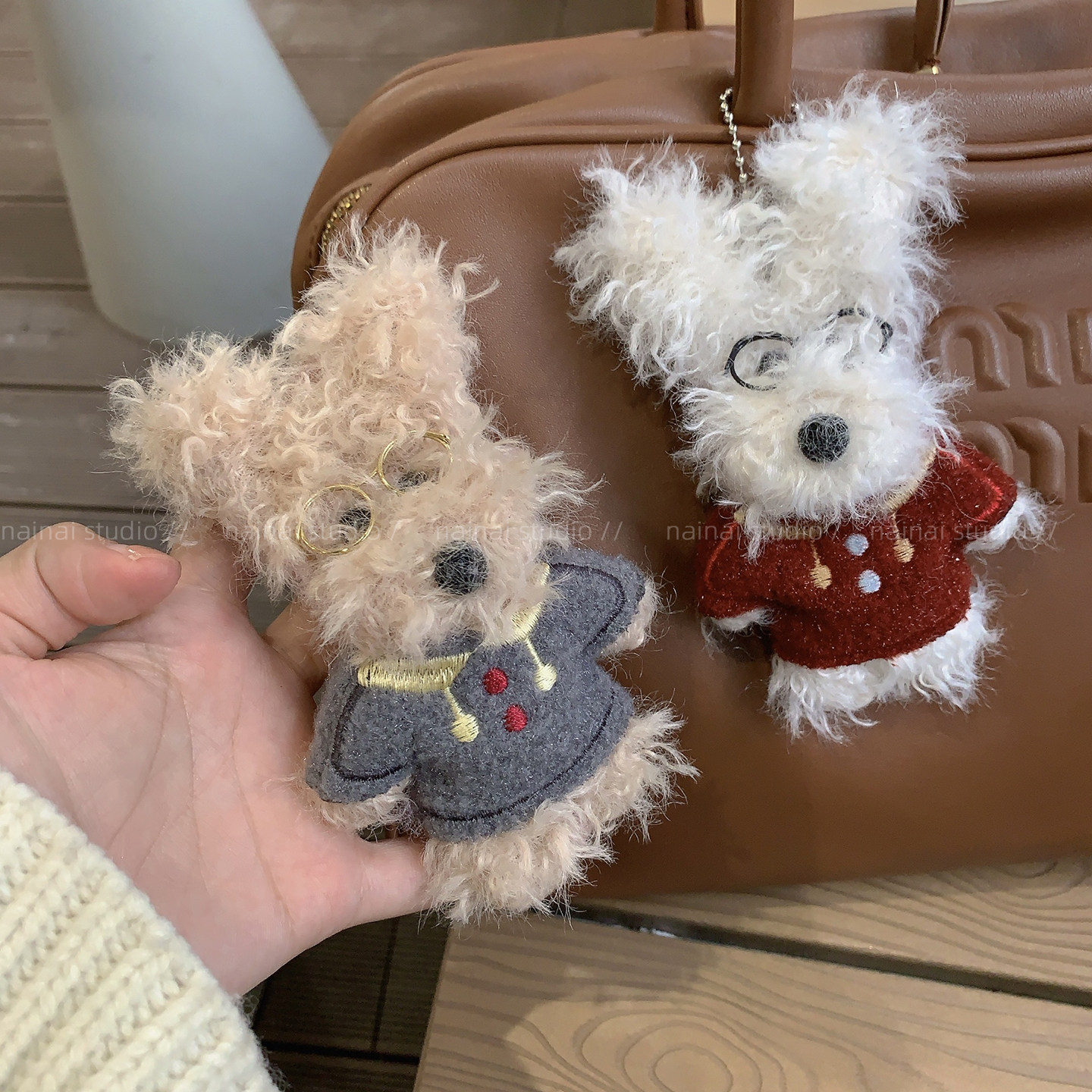 潦草小狗挂件~可爱毛绒西高地包包挂饰眼镜圣诞节红色车钥匙扣女