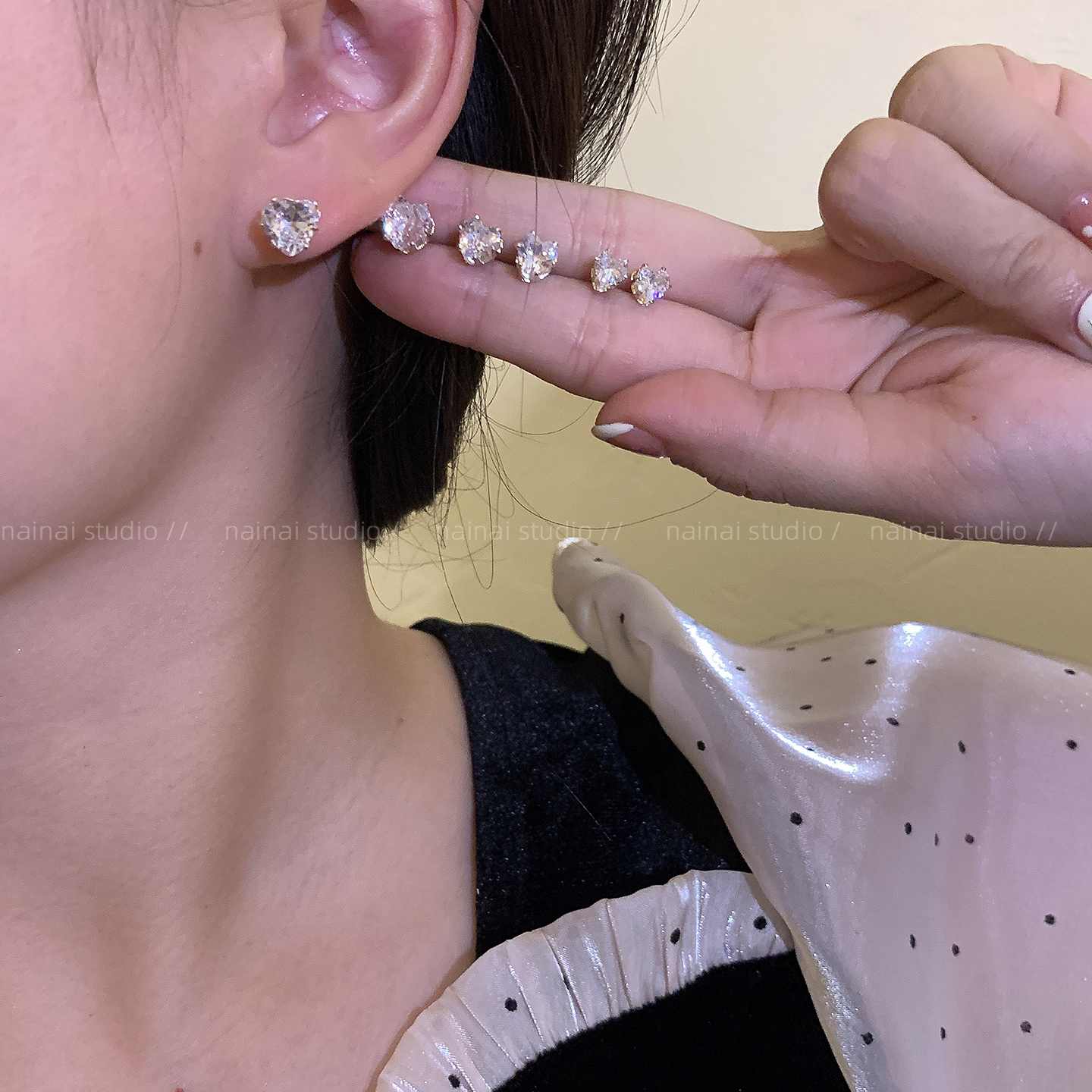 爱心闪钻耳钉~3对装 高级感气质百搭日常耳环2025秋季新款耳饰女A