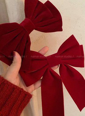 红色丝绒蝴蝶结发夹~复古法式后脑勺顶夹2025年新款爆款发饰头饰