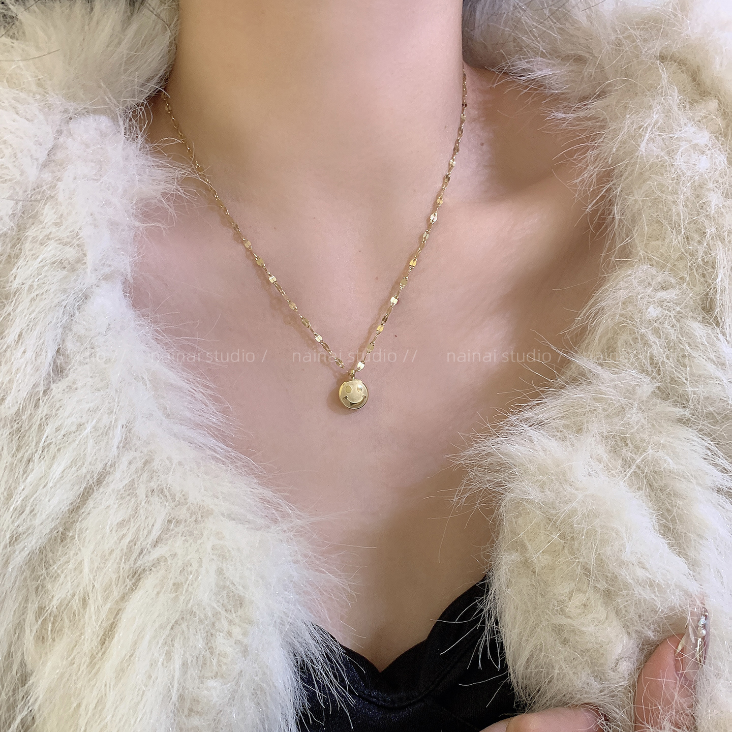 钛钢不掉色！金色笑脸项链~高级感轻奢小众设计韩系ins风锁骨链A