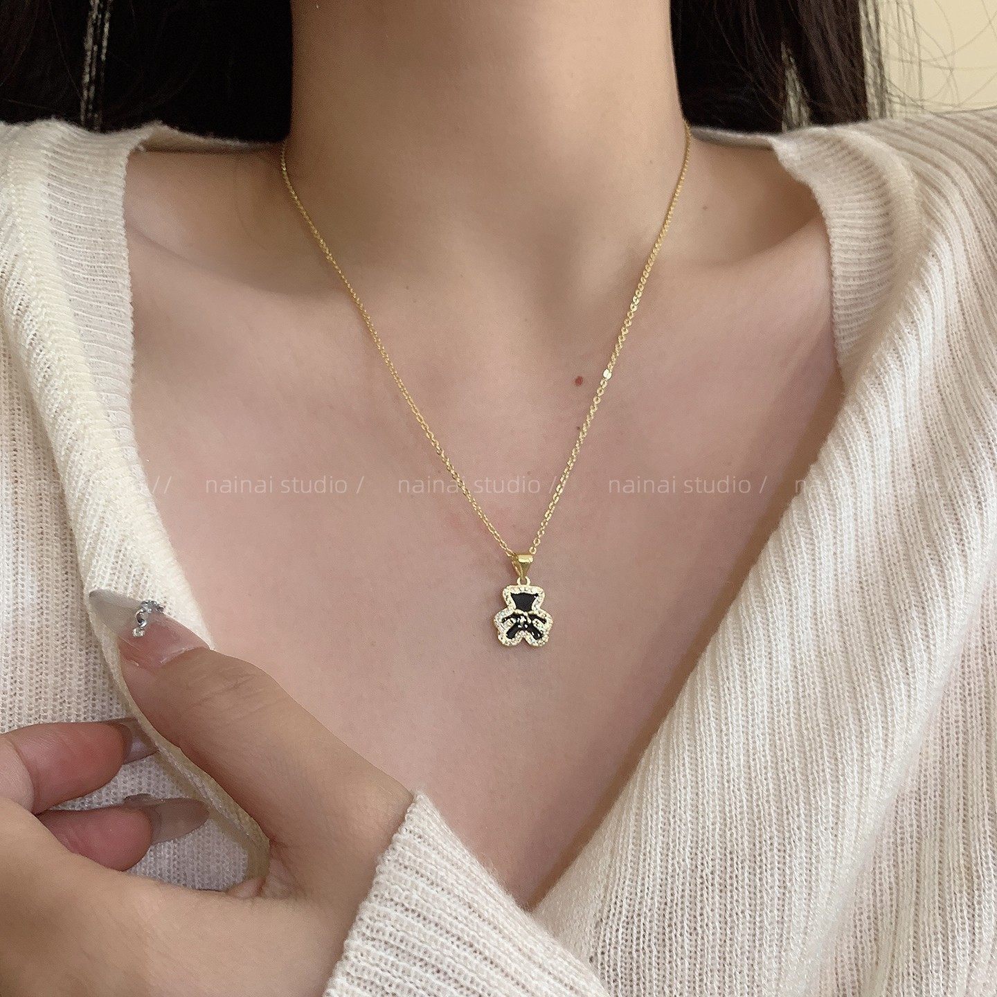 可爱黑色小熊项链~轻奢小众设计高级感2025新款锁骨链奶萌颈链女