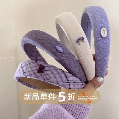 紫色系发箍~带标蝴蝶结韩系ins风海绵高炉顶头箍外出发卡发饰头饰