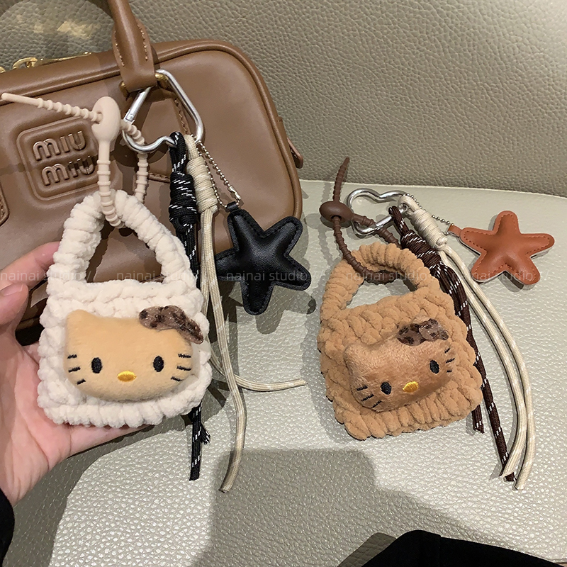 kitty包包挂件~黑皮豹纹KT猫耳机收纳包挂饰miu系风挂绳钥