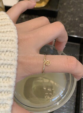 笑脸戒指~ins风韩系开口可调节食指戒气质高级感极细素圈指环女A