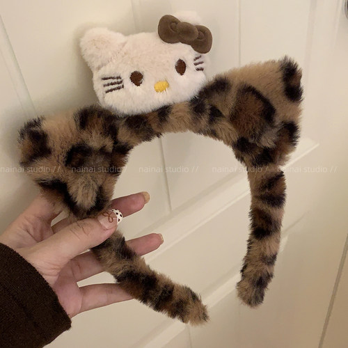 甜酷辣妹Kitty豹纹毛绒发箍