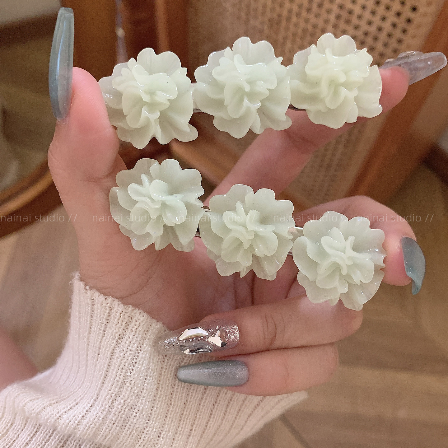 绿色玫瑰花发夹~小清新度假风侧边夹刘海夹碎发夹甜美发饰头饰女A图片