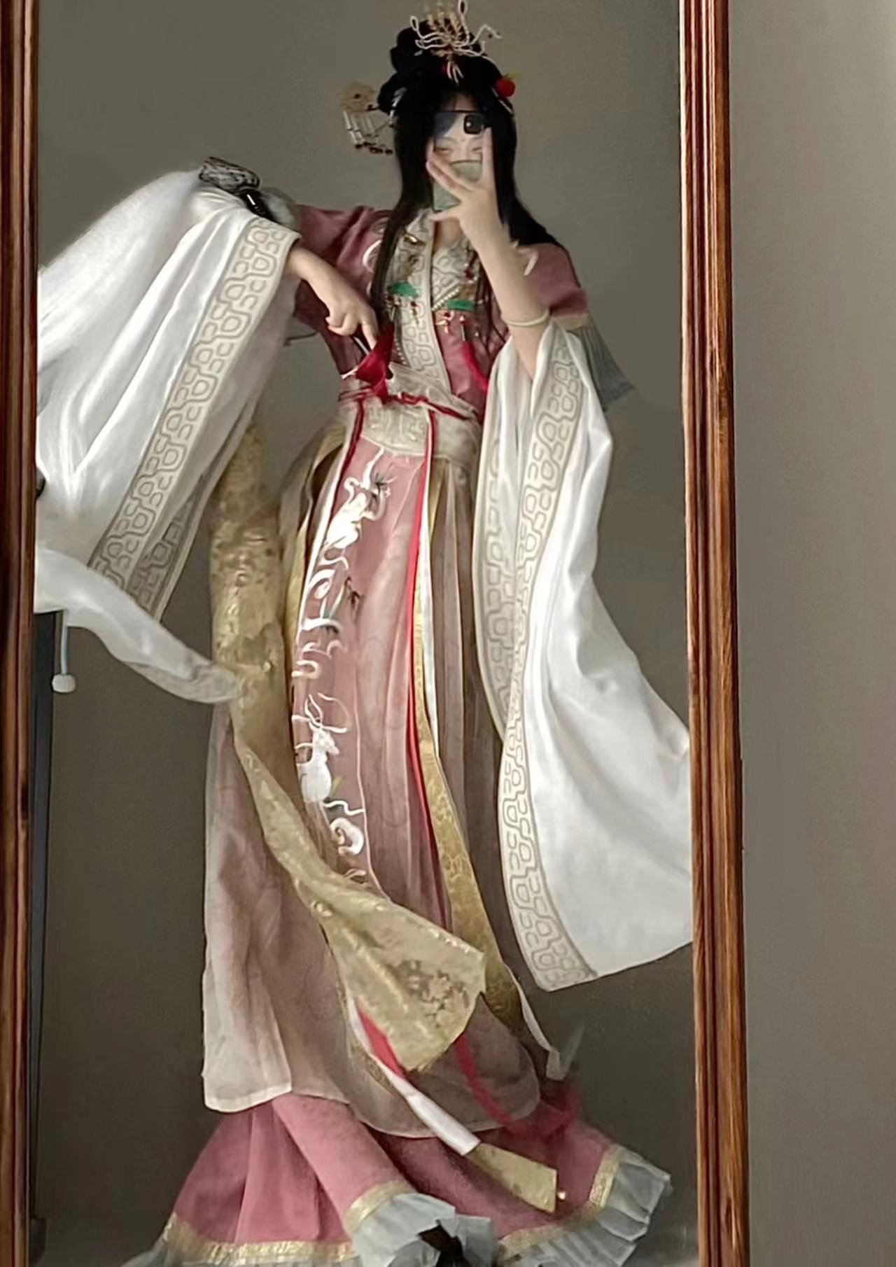 宴山亭原创汉服 半鹿仙 复原款国风神仙图绣花提花传统大袖现货