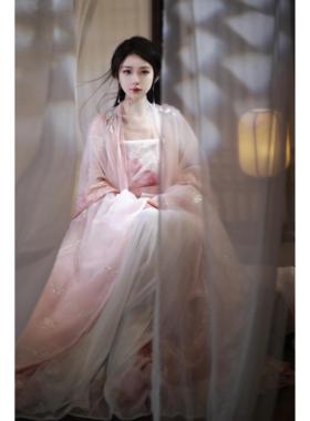 宴山亭汉服 粉娇娇 宋制 绣花大袖衫吊带齐腰裙仙气蝴蝶刺绣