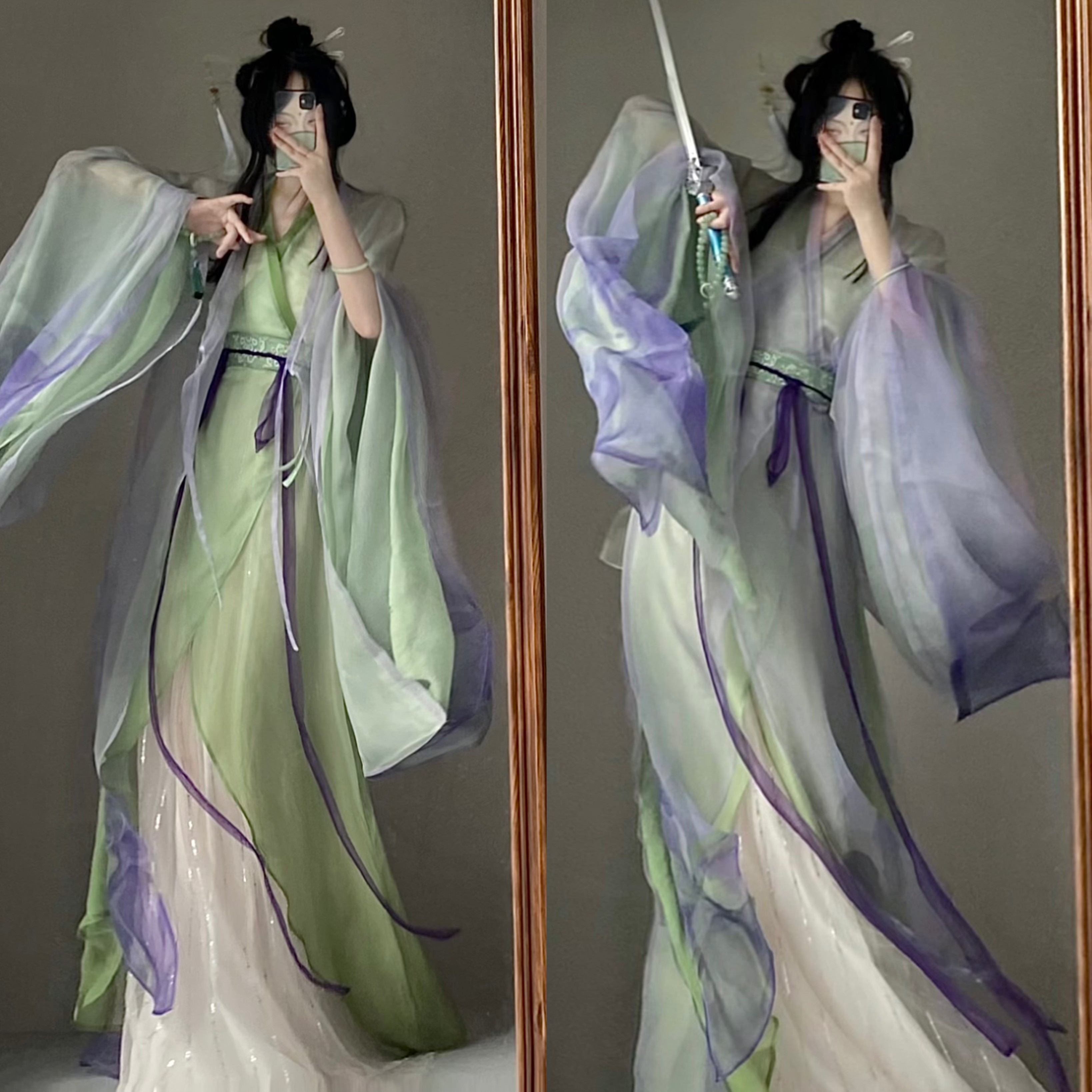 宴山亭原创汉服 青紫烟 印花刺绣战国袍大袖吊带齐腰裙改良 现货