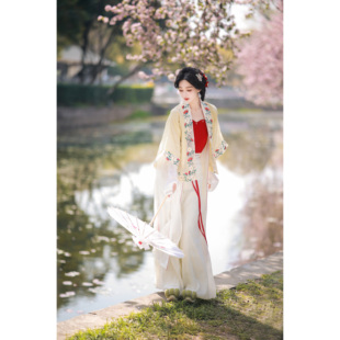 宴山亭原创汉服 白山茶 宋制绣花貉袖褙子改良宋裤 春季新品