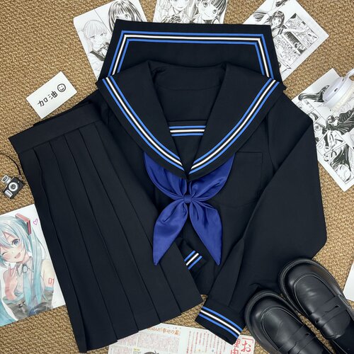 雾岛学院黑身蓝白三本水手服