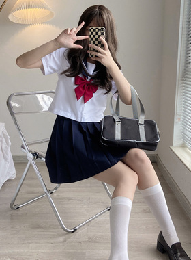 大婶家白三本正统日系原创白身绀领JK水手服套装学院风校供感制服