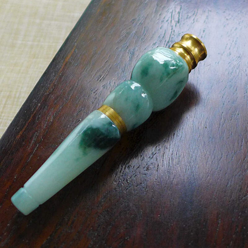 转运佳礼752# a货老种飘兰花水润起胶精雕招财葫芦翡翠烟嘴
