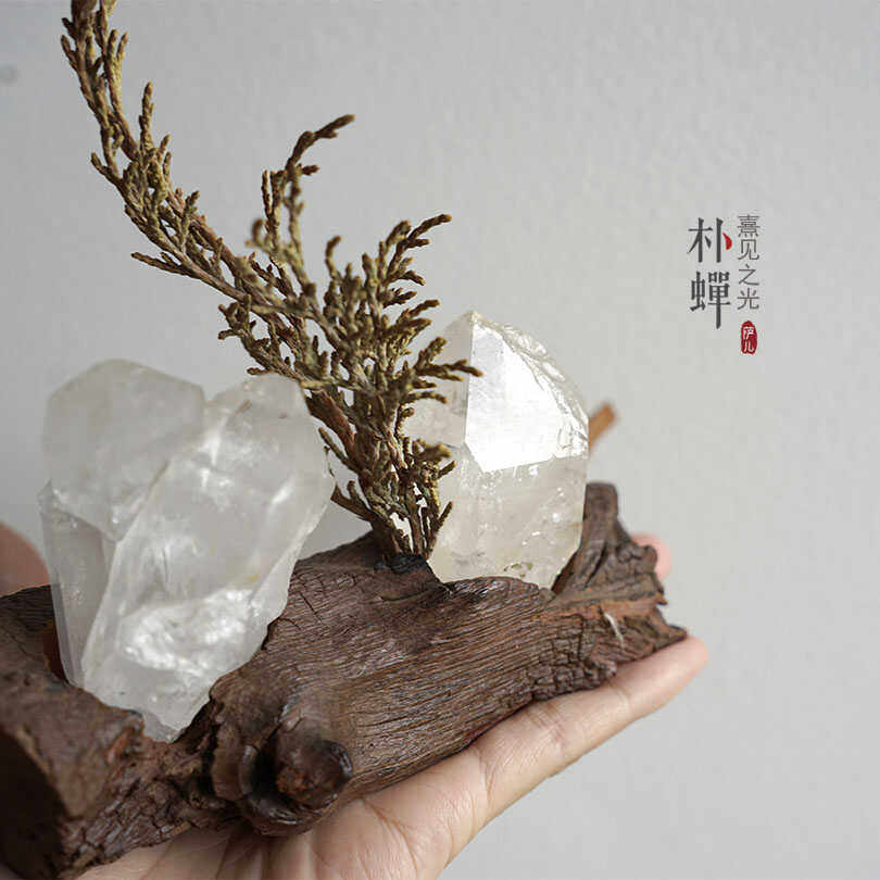 山河岁月 天然原石白水晶柱摆件 孤品  朴蝉