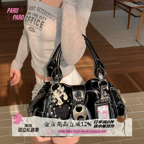 双孔五金油蜡皮大容量通勤机车包