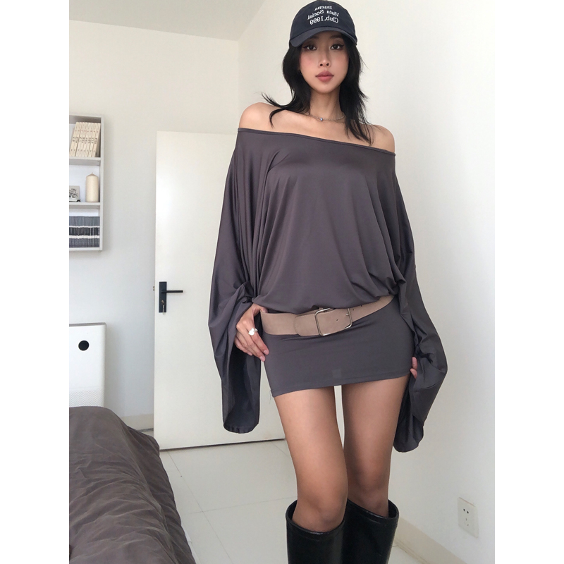 abg辣妹一字肩露肩垂坠感包臀裙