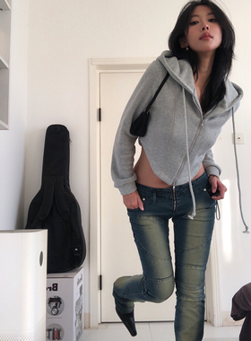 A BEAN 美式辣妹 收腰加绒廓形连帽卫衣外套内搭外穿短款运动帽衫