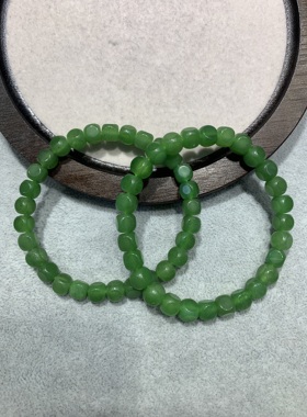 碧玉六方糖手串单圈直切菠菜绿药片桶珠手链