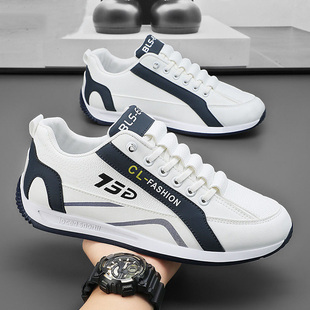 内增高皮面防水运动休闲鞋 男鞋 潮流百搭板鞋 新款 潮透气 夏季