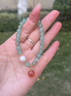 杭州香积天然绿草莓晶手链女小众简约百搭小清新新中式绿色手串珠