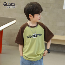 Little Elephant Ham Children's Wear Boys' Short sleeved T-shirt Spliced Children's Pure Cotton T-shirt Half sleeved 2024 Summer New Style