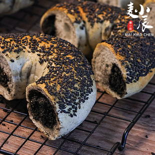 麦小辰黑芝麻贝果无糖欧包手作面包代餐健康饱腹早餐减脂期小零食