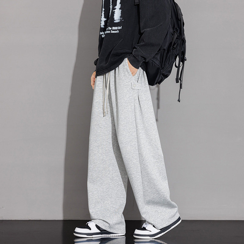 灰色运动卫裤男直筒简约垂感休闲长裤慵懒风加肥加大码新款纯色裤