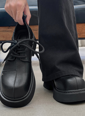 cleanfit皮鞋男厚底英伦风巴黎德比鞋黑色潮流大头鞋子增高一脚蹬