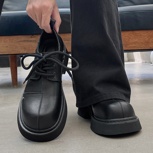 子增高一脚蹬 黑色潮流大头鞋 cleanfit皮鞋 男厚底英伦风巴黎德比鞋