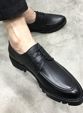 新潮流厚底英伦男士松糕皮鞋黑色青年休闲鞋子韩版内增高6cm男鞋