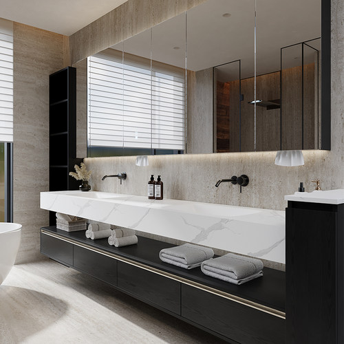 中古风岩板热弯无缝一体盆浴室柜组合卫生间洗漱台洗手池定制