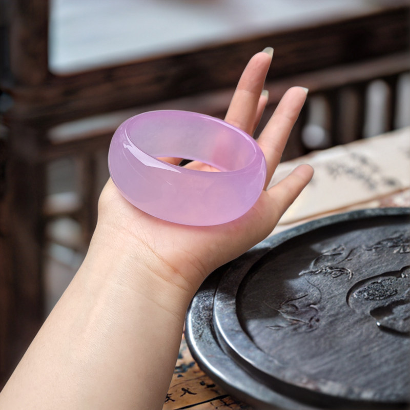 天然玉石镯子轮胎冰底紫罗兰宽版手镯纯色百搭宽胎玉镯国风配饰