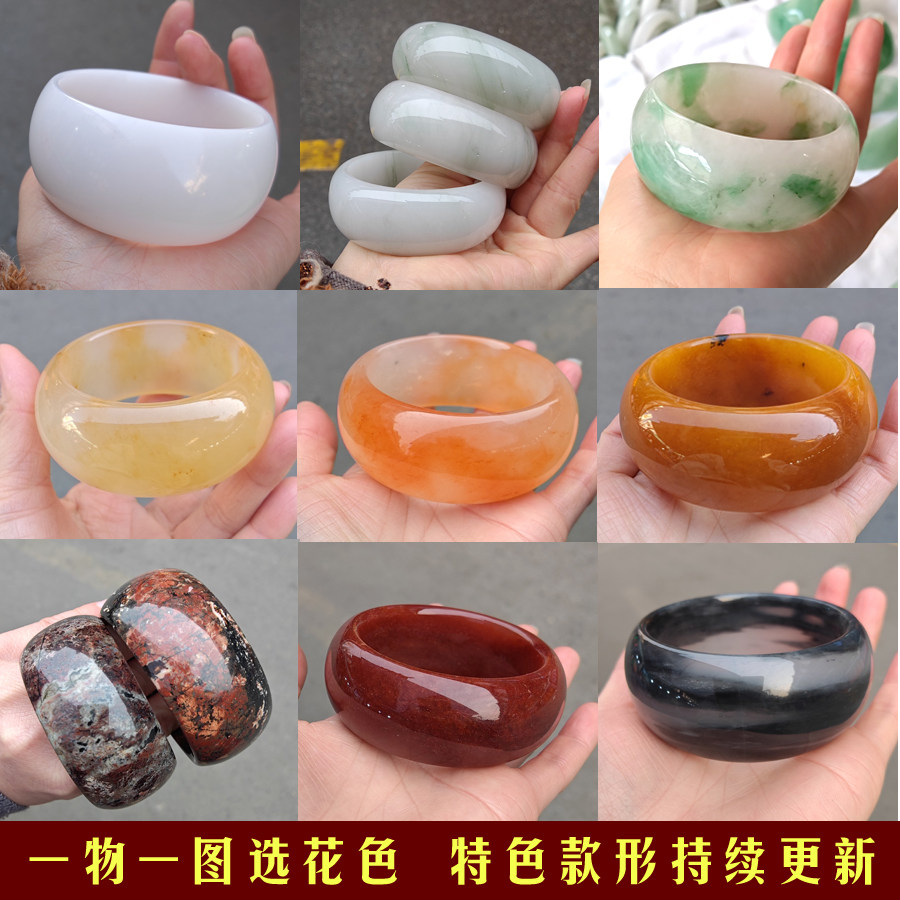 正品天然新疆金丝玉手镯轮胎版玉石镯子宽版鸡油黄玉镯一物一图