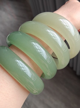 56-62天然玉石镯子翠绿色加宽手镯晴水东陵玉玉镯平替和田玉手镯