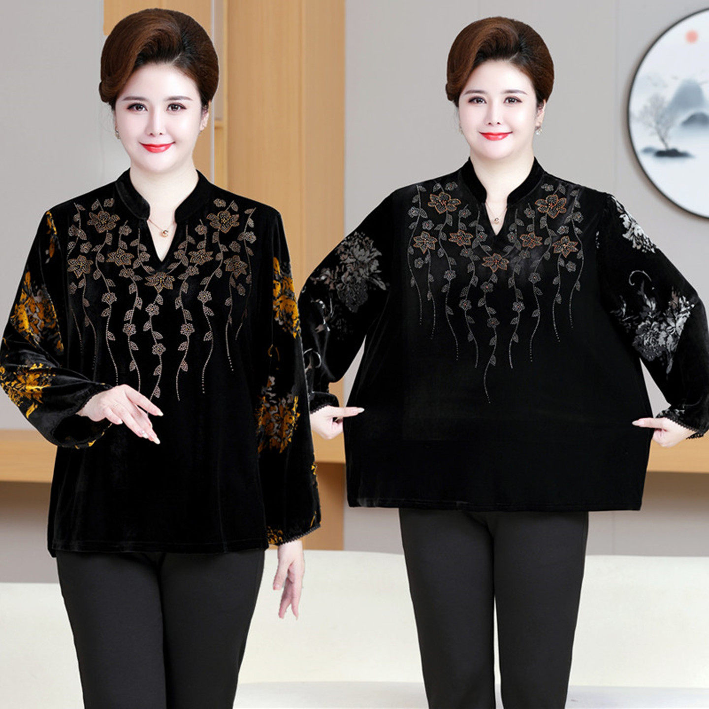 中老年女装加肥遮肉T恤妈妈装春秋新款金丝绒上衣宽松大码打底衫,女装/女士精品,大码内搭,淘宝优惠券,粉丝福利购,淘宝优惠卷