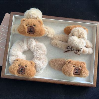 卡皮巴拉发夹大号抓夹毛茸茸女鲨鱼夹毛绒美拉德夹子头饰水豚发卡