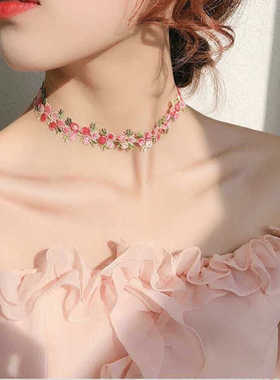 花朵项链布艺碎花延长链女