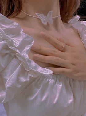 立体蝴蝶项链刺绣蕾丝可调节