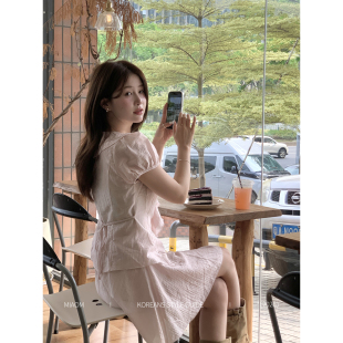 女春夏温柔甜美荷叶边衬衫 韩系套装 半裙两件套 荔枝甜夏 Miao