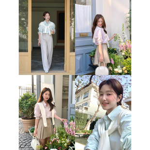 女甜美多巴胺长袖 韩系衬衫 上衣气质显瘦带披肩 午后微风 Miao