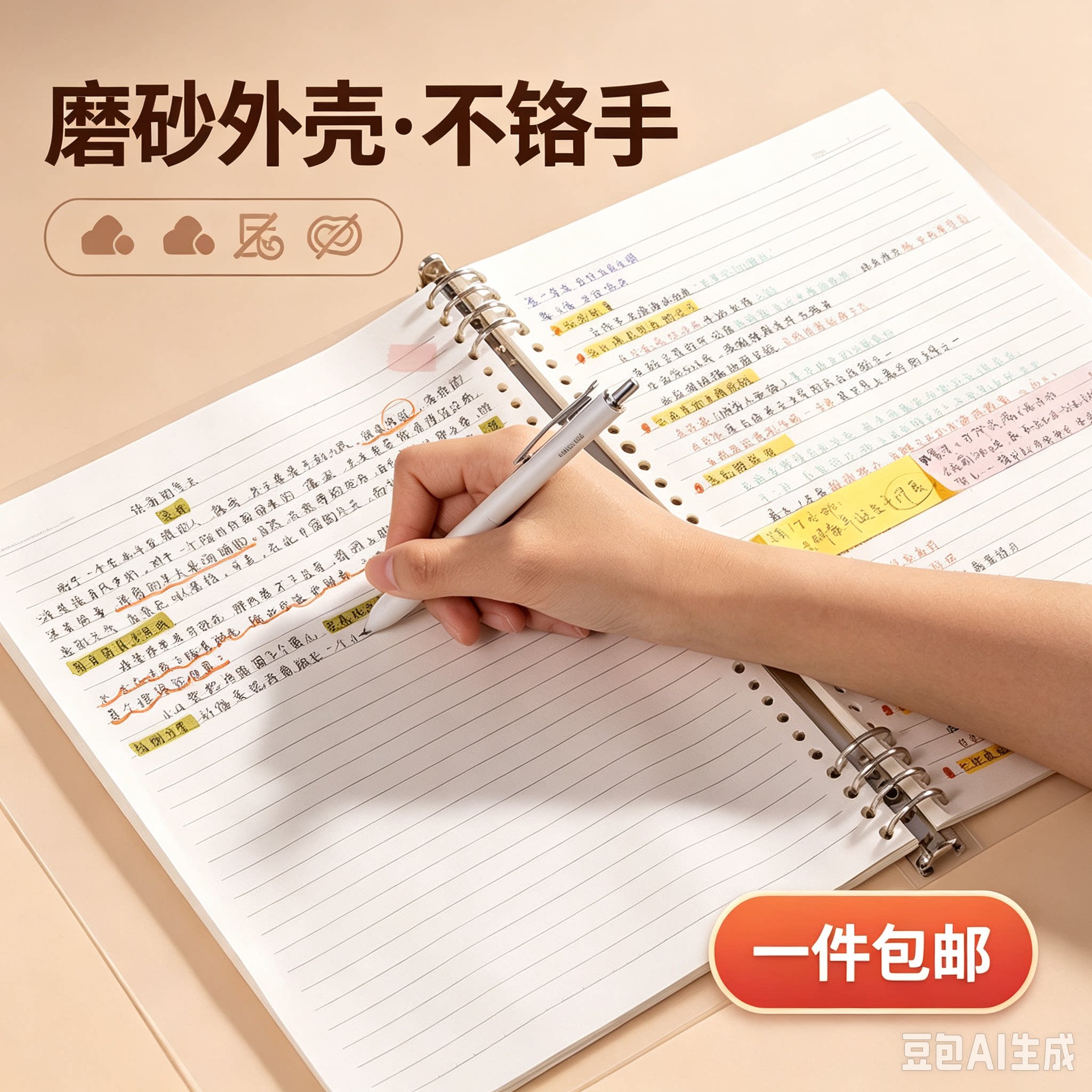 活页纸A5/A4替芯固定扣笔记本活页夹磨砂外壳可拆卸简约学生包邮