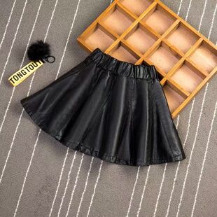 洋气裙子宝宝百搭短裙小中大童 女童小皮裙百褶半身裙秋冬2025韩版