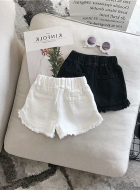 童装夏新款纯色韩版裤子女童休闲白色牛仔裤儿童黑色短裤宝宝热裤