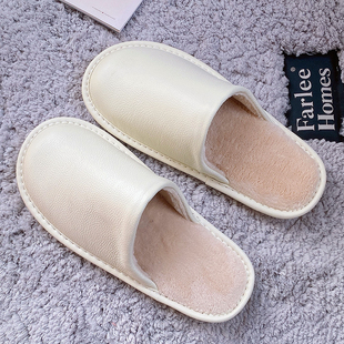 牛皮居家防滑软底秋冬季保暖棉拖鞋男女家用静音加绒防水真皮毛拖