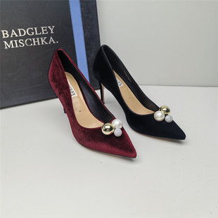 Badgley Mischka百吉利米西卡换季清仓珍珠尖头高跟女婚宴鞋