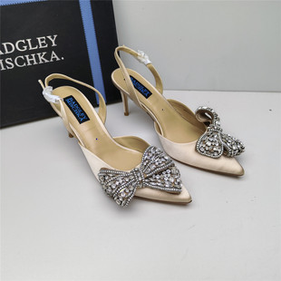 Badgley Mischka百吉利米西卡换季清仓亮钻蝴蝶结一字扣带女凉鞋