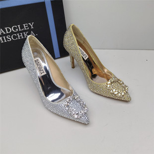 Badgley Mischka百吉利米西卡换季清仓水钻尖头高跟婚宴鞋女单鞋