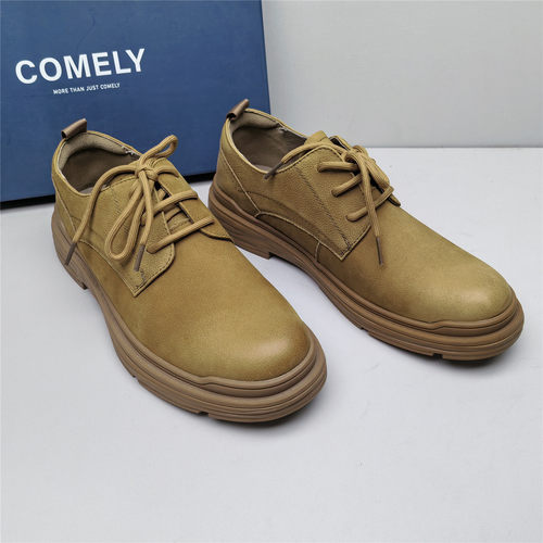 comely/康莉正品撤柜时尚工装风休闲舒适圆头方根系带牛皮男鞋
