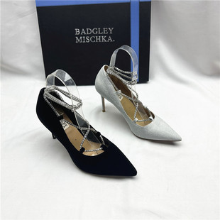 单鞋 Badgley Mischka百吉利米西卡水钻带尖头高跟婚宴鞋 女新款 子